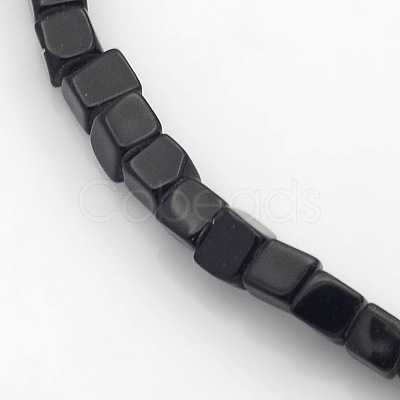 Cube Natural Black Stone Beads Strands X-G-P057-01-1