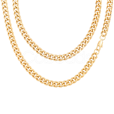 2Pcs 7mm Stainless Steel Cuban Link Chain Necklaces for Women Men NJEW-BBC0001-39B-1
