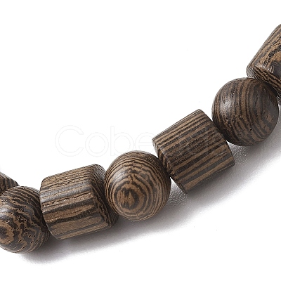 Natural Wenge Wood Beaded Stretch Bracelets for Women Men BJEW-JB13486-1