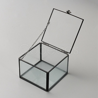Cuboid Transparent Glass with Zinc Alloy Storage Box CON-WH0095-94-1