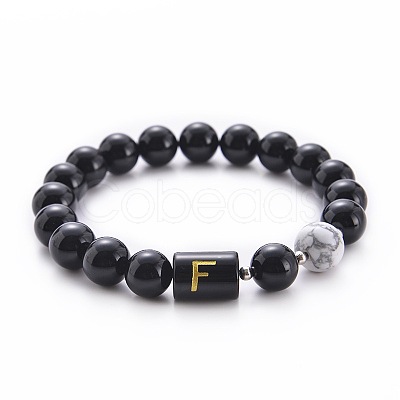 10MM Natural Black Onyx(Dyed & Heated) and Howlite Beaded Stretch Bracelets RH2290-6-1