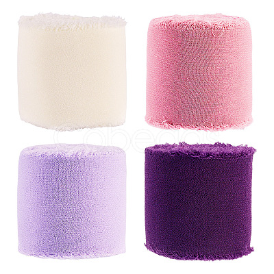 4 Rolls 4 Colors Frayed Polyester Ribbon OCOR-TA0002-87A-1