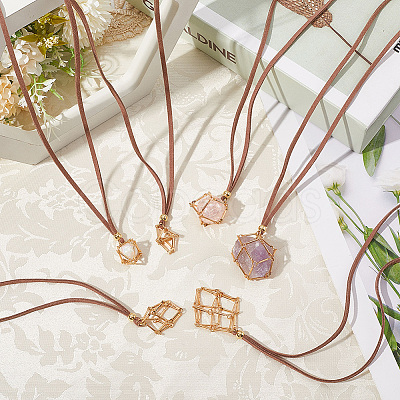 6Pcs 3 Styles Crystal Holder Cage Necklace MAK-SC0001-41G-1