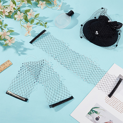 Vintage Polyester Rhinestone Mesh Face Veils for Women AJEW-WH0348-705-1
