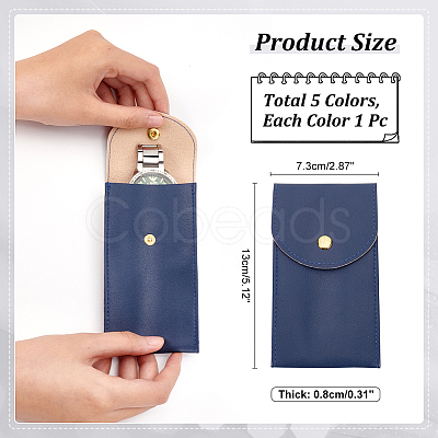 Nbeads 5Pcs 5 Colors Rectangle Imitation Leather Single Watch Storage Bag ABAG-NB0002-03-1