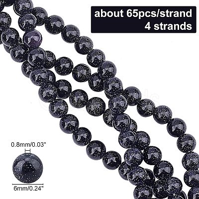 CHGCRAFT 4 Strands Synthetic Blue Goldstone Beads Strands G-CA0001-19-1