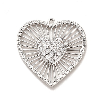 Rack Plating Brass Micro Pave Clear Cubic Zirconia Pendants X-KK-L210-010P-1