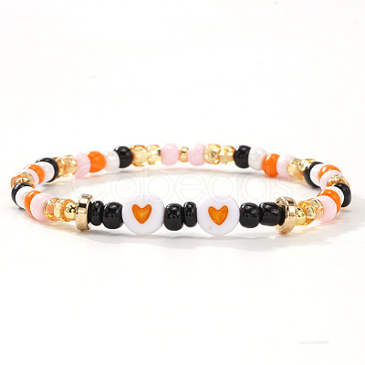 Halloween Acrylic & Glass & Brass Stretch Bracelets for Women DL8423-5-1