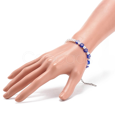 Plastic Imitation Pearl & Millefiori Glass Beaded Finger Ring Bracelet Necklace SJEW-JS01239-1