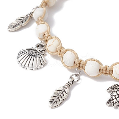 Feather & Turtle & Shell Shape Alloy Charm Bracelet BJEW-TA00389-01-1
