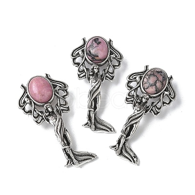 Angel Brass Natural Rhodonite Pendants KK-D361-02AS-28-1