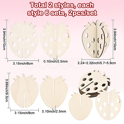 24Pcs 2 Styles Unfinished Wood Strawbeery Ornaments WOOD-SC0002-26-1