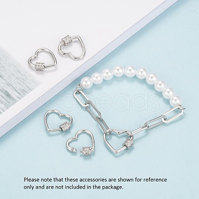 Brass Micro Pave Clear Cubic Zirconia Screw Carabiner Lock Charms ZIRC-E164-07P-1