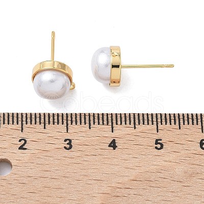 SHEGRACE Brass ABS Imitation Pearl Half Round Stud Earring Findings XGR0100G-119G-1