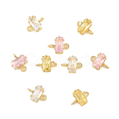 Brass Pave Cubic Zirconia Rectangle Connector Charms KK-P347-06G-1