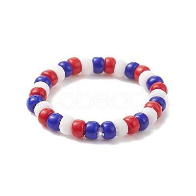 4Pcs 4 Style Independence Day Glass Seed Stretch Finger Rings Set with Brass Star Beaded for Women RJEW-TA00065-1
