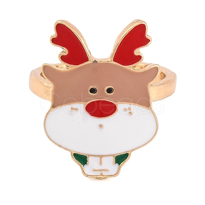 Christmas Theme Alloy Enamel Open Cuff Ring RJEW-C106-02A-KCG-1