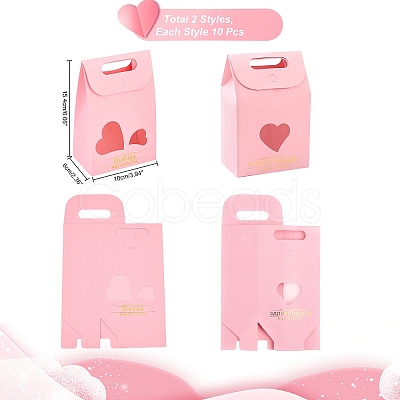 20Pcs 2 Style Rectangle Paper Bags with Handle and Clear Heart Shape Display Window CON-NB0001-90-1