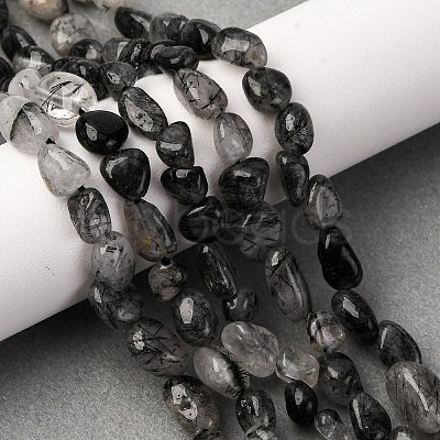 Natural Black Rutilated Quartz Beads Strands G-R445-6x8-18-1