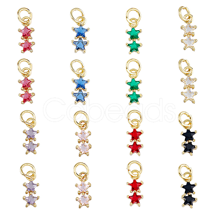 16PCS 8Colors Brass Cubic Zirconia Charms KK-DC0003-77-1