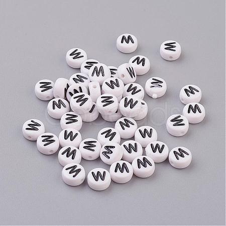 Acrylic Horizontal Hole Letter Beads X-PL37C9070-W-1