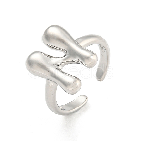 Brass Letter Open Cuff Rings for Women RJEW-G313-01N-P-1