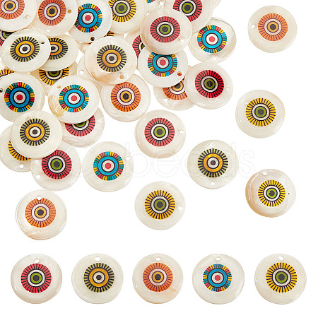 50Pcs 5 Colors Printed Natural Freshwater Shell Pendants SHEL-AR0001-10-1
