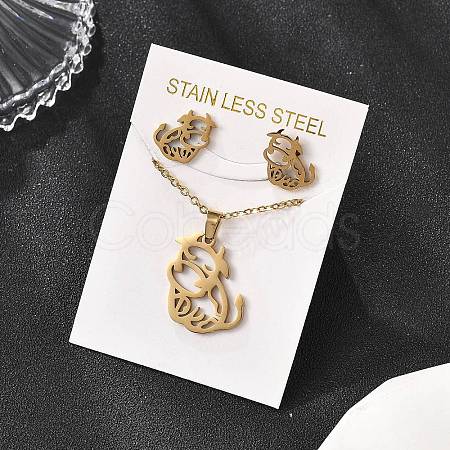 Hollow Cow 201 Stainless Steel Pendant Necklaces & Stud Earrings Sets for Women SJEW-Q025-05G-1
