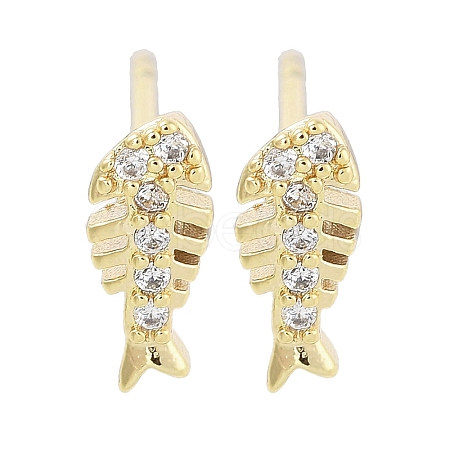 Brass Pave Clear Cubic Zirconia Stud Earring EJEW-S217-G05-1