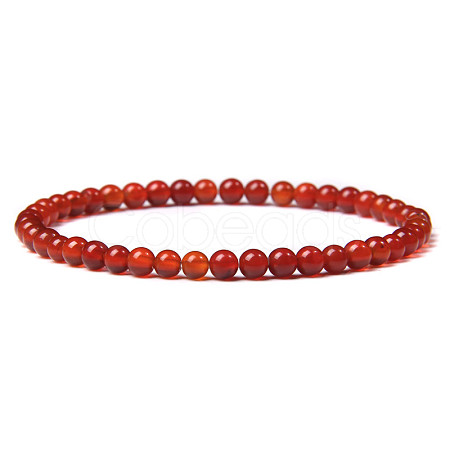 4mm Round Natural Carnelian Beads Bracelet for Men X-KG3069-11-1