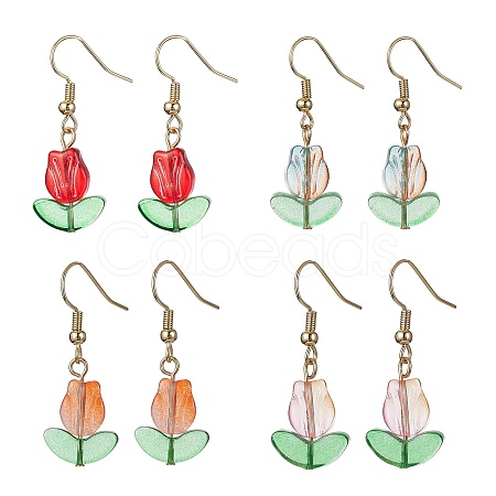 Tulip Flower Lampwork Dangle Earrings EJEW-JE05526-1