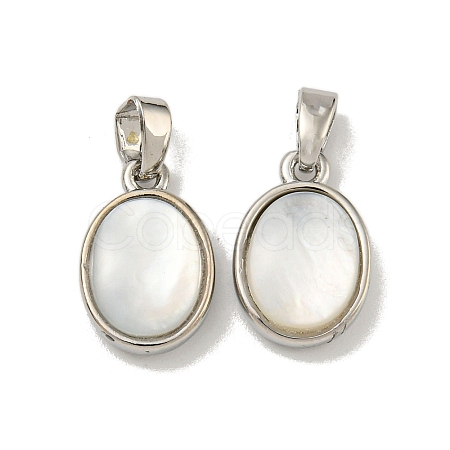 Rack Plating Brass Pave Natural White Shell Oval Charms KK-U025-07P-01-1