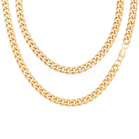 2Pcs 7mm Stainless Steel Cuban Link Chain Necklaces for Women Men NJEW-BBC0001-39B-1
