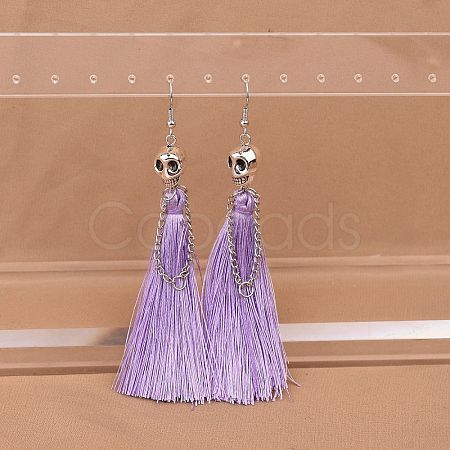 Zinc Alloy Polyester Skull Tassel Dangle Earrings FS-WG69CBD-02-1