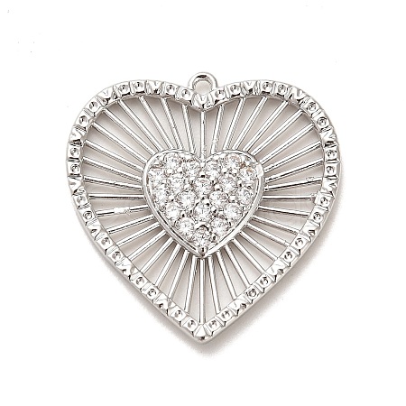 Rack Plating Brass Micro Pave Clear Cubic Zirconia Pendants X-KK-L210-010P-1