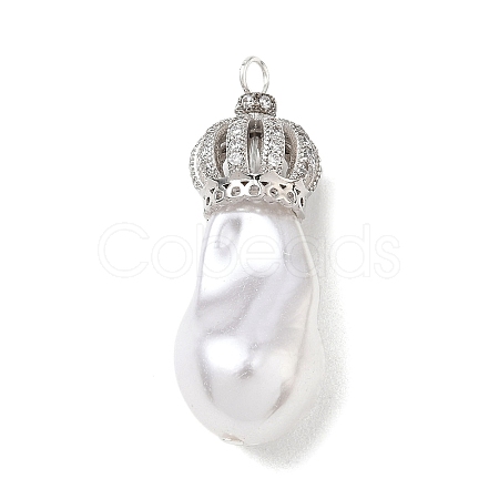 Brass Micro Pave Clear Cubic Zirconia and Creamy White Imitation Pearl Pendants KK-A300-13A-P-1