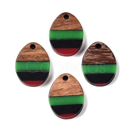 Jamaican Colour Epoxy Resin & Walnut Wood Pendants RESI-N039-122B-1