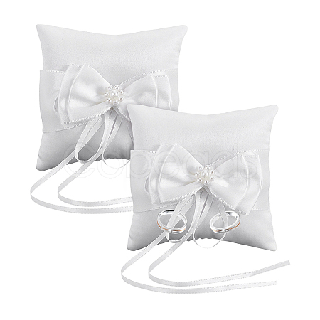 Square Polyester with Plastic Pearl Flower Wedding Finger Ring Display Pillow RDIS-WH0016-24A-1