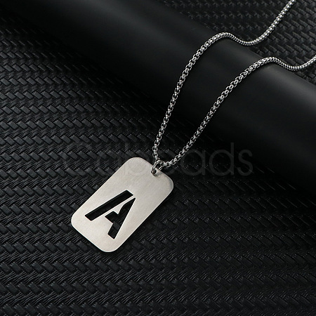 Rectangle with Hollow Out Letter 201 Stainless Steel Pendant Necklaces FS-WG34D20-19-1