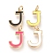 Brass Enamel Pendants, with Jump Ring, Long-Lasting Plated, Real 18K Gold Plated, Letter.J, Mixed Color, Letter.J, J: 17x12.5x1.8mm, Jump Rings: Inner Diameter: 3mm