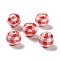 Printed Wood European Beads, Round with Tartan Pattern, Red, 20x18mm, Hole: 4mm