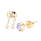 Brass Micro Pave Cubic Zirconia Stud Earrings, Asymmetrical Earrings, with 925 Sterling Silver Pins and Ear Nuts, Flat Round & Constellation/Zodiac Sign, Golden, Lilac, Capricorn, 11.5x6mm and 5mm, Pin: 0.8mm