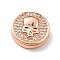 Brass Micro Pave Clear Cubic Zirconia Beads, Long-Lasting Plated, Lead Free & Cadmium Free, Flat Round with Skull, Rose Gold, 14.5x4mm, Hole: 1.8mm