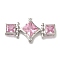 Rack Plating Brass Micro Pave Cubic Zirconia Clasp, with Glass Rhinestone, Lead Free & Cadmium Free, Long-Lasting Plated, Pink, Rhombus, Platinum, 45x21x6mm