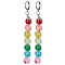 304 Stainless Steel Leverback Earrings, Colorful Glass Round Beaded Long Drop Earrings, Stainless Steel Color, 80x8~8.5mm