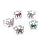 Brass Micro Pave Clear Cubic Zirconia Cuff Rings, Open Rings, with Enamel, Long-Lasting Plated, Platinum, Butterfly, Mixed Color, US Size 8, 2.5mm, Inner Diameter: 18.1mm, Butterfly: 15x20mm