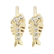 Brass Pave Clear Cubic Zirconia Stud Earring, Fishbone, Real 18K Gold Plated, 8x3mm