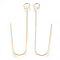 Brass Earring Hooks, with Horizontal Loop, Real 18K Gold Plated, 36x13x0.5mm, Hole: 2.5mm, Pin: 0.5mm