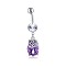 Brass Cubic Zirconia Navel Ring, Belly Rings, with 304 Stainless Steel Bar, Cadmium Free & Lead Free, Oval, Dark Orchid, 43mm, Bar: 15 Gauge(1.5mm), Bar Length: 3/8"(10mm)