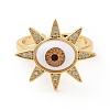 Cubic Zirconia Sun with Evil Eye Open Cuff Ring with Acrylic RJEW-B042-09G-01-2